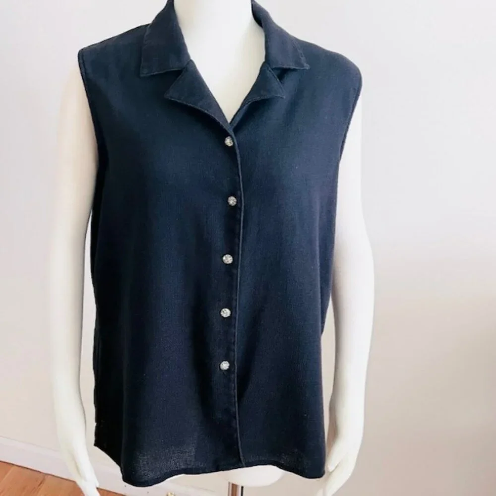 Notations Black Sleeveless Button Down Top (L) Excellent Condition - Picture 1 of 7